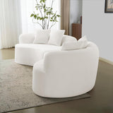 wellzoo Modern Curved 4-Seater Sofa, 106.7 inch Wide, Teddy Velvet Fabric, White wellzoo