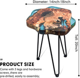 Crystal Clear Epoxy Resin Natural Edge Wood end Table, Wood Resin Side Table Hand Made Craft Coffee Table with Hairpin legs-20 inch Tall (Blue) TUZECH