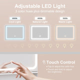 Hogxp Vanity Desk with Sliding Mirror & Power Outlets - Dimmable LED Lighting, 4 Open Shelves, 2 Drawers, 1Storage Cabinet & Padded Stool - Ideal Bedroom Makeup Dressing Table （White） Hogxp