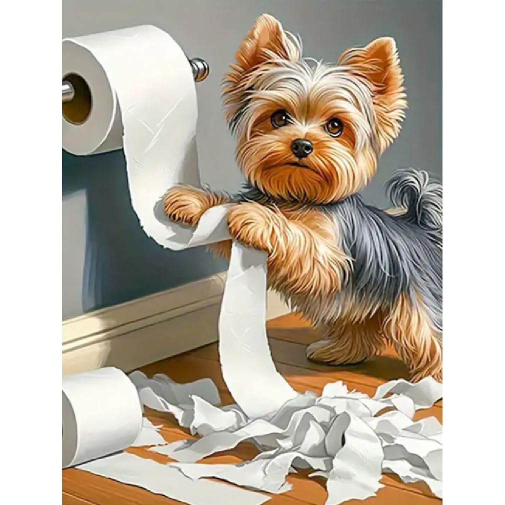 Canrichshop Little Puppy 5D Diamond Painting for Adults,Diamond Art Kits for Beginners,Cute Dog Round Full Drill Diamond Dot for Home Wall Decor 12X16 inch Canrichshop