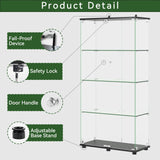 ahomrt Glass Display Cabinet with 4-Shelf Double Doors and Lock, 5mm Tempered Glass Floor Standing Bookshelf for Living Room, Bedroom, Office, 64 x 31.7 x 14.3 in, Black ahomrt