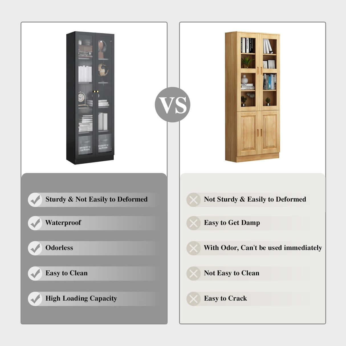 IRONMIX Modern Display Cabinet with Doors, Metal Curio Cabinet with Shelves, 70.87" H Display Cases for Collectibles, 5 Tier Tall Bookshelf, Kitchen Pantry Storage Case for Home Office Living Room IRONMIX