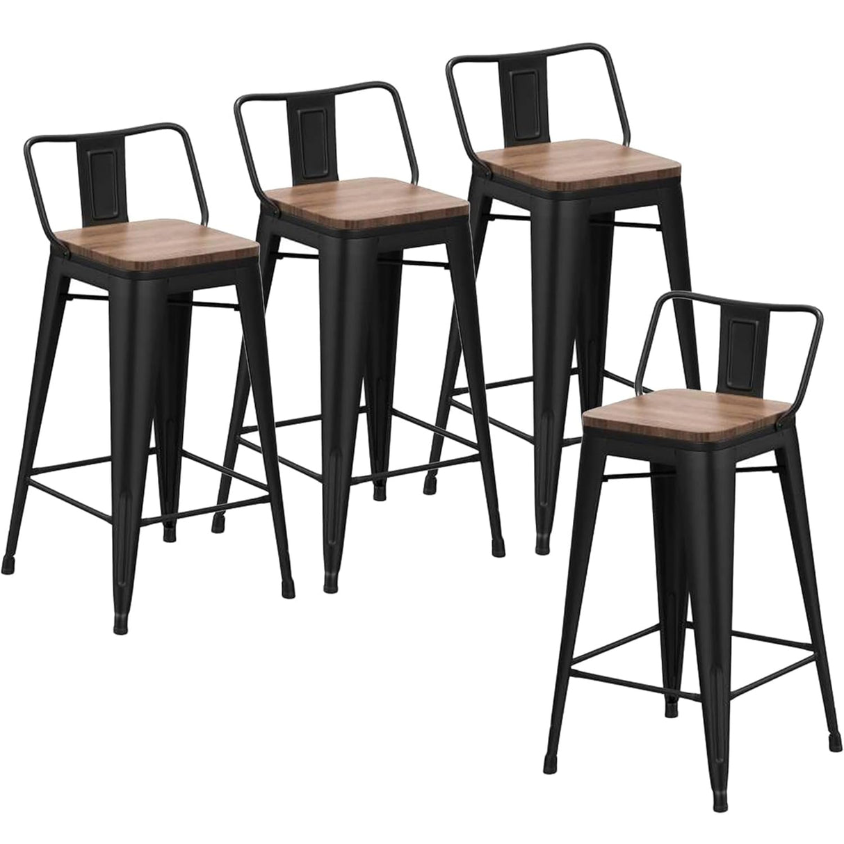 Changjie Furniture 24 Inch Bar Stools Set of 4 Industrial Metal Barstools Counter Height Bar Stool with Backs for Home Kitchen (24 inch, Black) Changjie Furniture