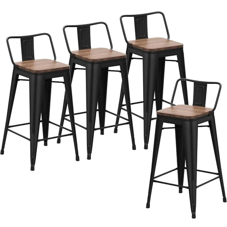 Changjie Furniture 24 Inch Bar Stools Set of 4 Industrial Metal Barstools Counter Height Bar Stool with Backs for Home Kitchen (24 inch, Black) Changjie Furniture