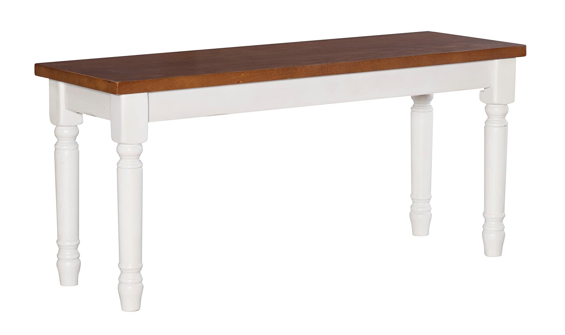 Powell Backless Dining Wood Top Willow Bench, White & Honey Brown - WoodArtSupply