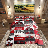 Erosebridal Kids Tractor Comforter Set for Boys Girls Red Cartoon Tractor Bedding Set Twin Farm Vehicle Truck Down Comforter Equipment Construction Duvet Insert Rustic Geometric Plaid Room Decor Erosebridal