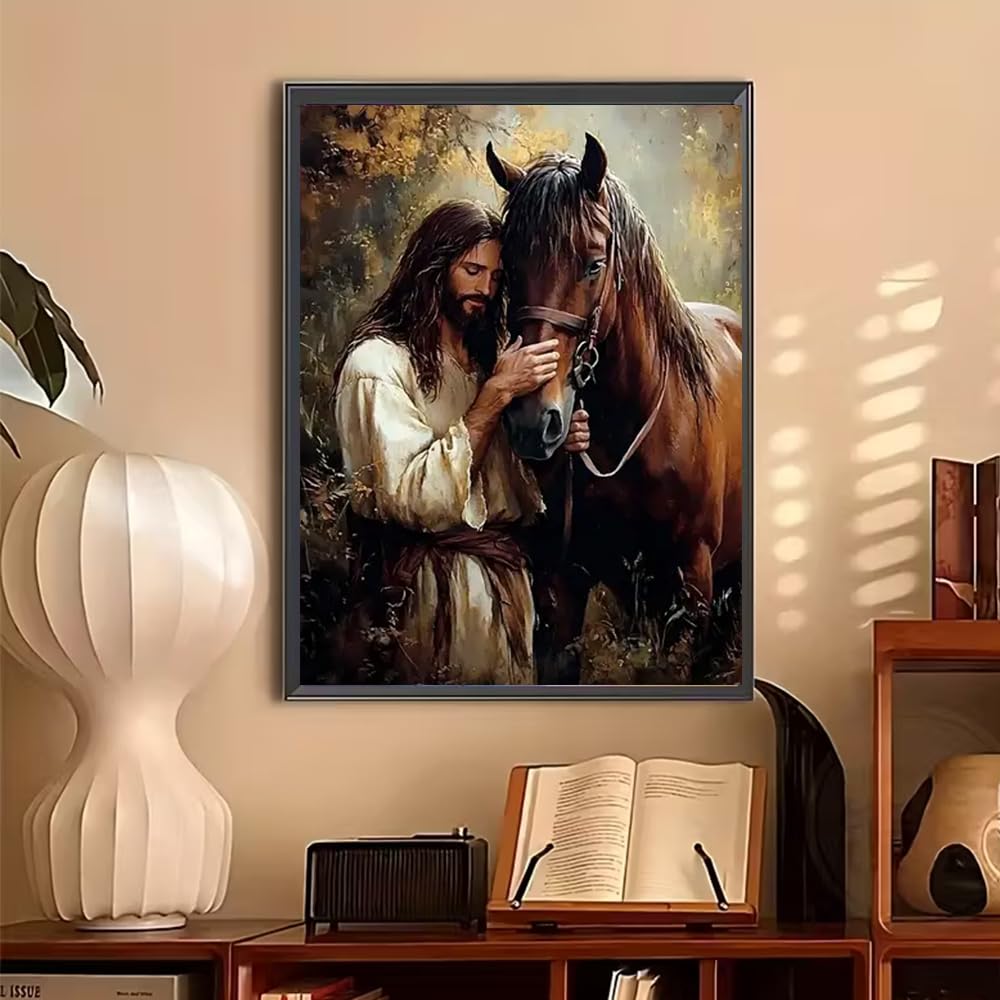 BOHADIY 5D Jesus Diamond Painting Kits for Adults, DIY Horse Diamond Art Painting Kits for Beginner, Full Drill Gem Art Painting Crafts for Home Wall Decor Gift 12‘’x16‘’ BOHADIY