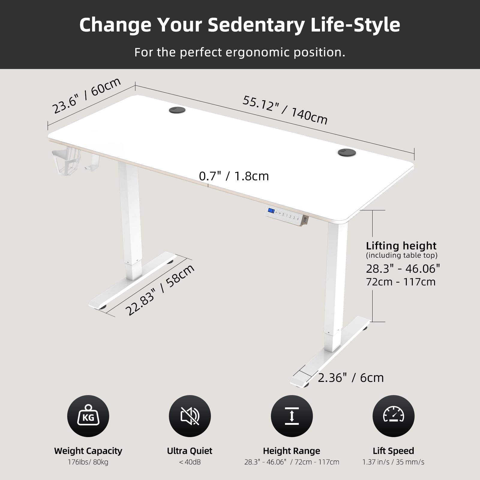 Juyancao Height Adjustable Desk Electronic Standing Desk for Home Office White (55 Inch) - WoodArtSupply