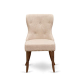 East West Furniture SIP8T04 Sion Parsons Dining Chairs - Button Tufted Nailhead Trim Light Tan Linen Fabric Upholstered Chairs, Set of 2, Walnut East West Furniture
