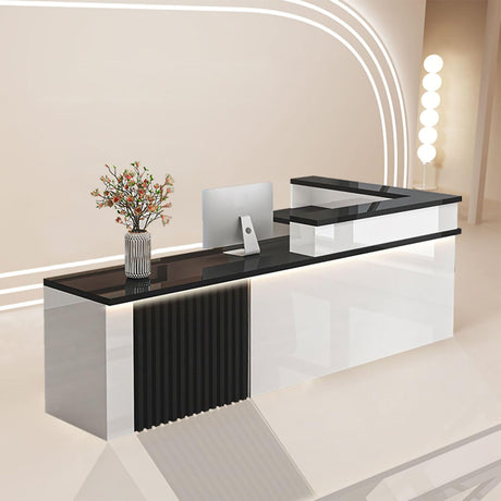 Front Desk Reception Counter, Modern Salon Reception Desk with LED Lights & Lockable Drawer Retail Counter for Clothing Store Company Front Coffee Shop Generic