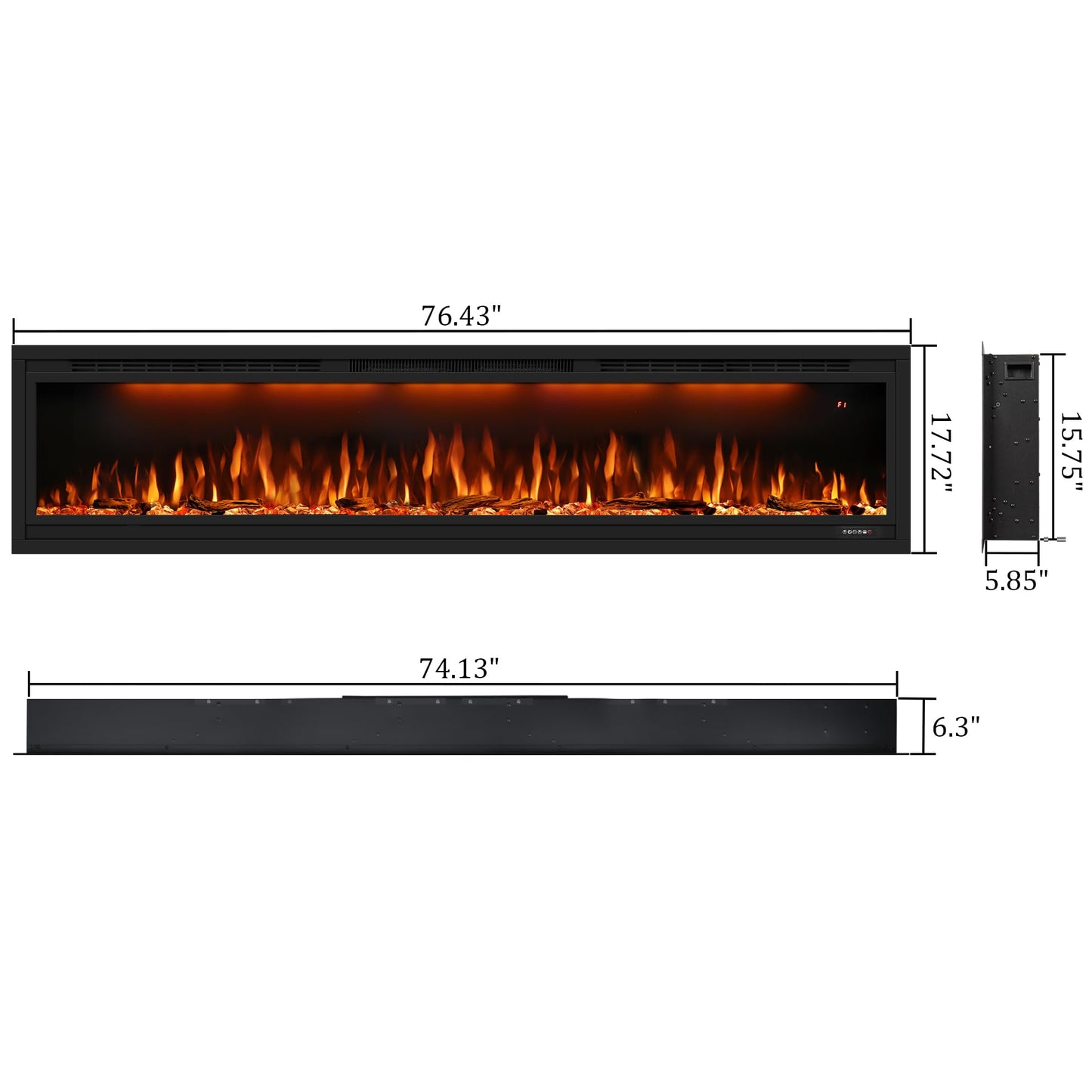 Valuxhome Electric Fireplace, 74 Inches Fireplace, Recessed and Wall Mounted Fireplaces for Living Room with Remote, Overheating Protection, Logset and Crystal, Touch Screen, 1500W/750W, Black