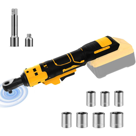 Mount Jasper Electric Ratchet, 3/8" 21V Power Cordless Ratchet, with Variable Speed and Trigger Safety Lock, LED Light, 7 Sockets, 1/4" Drive Adapter, 3" Extension Rod(Battery not included) Mount Jasper