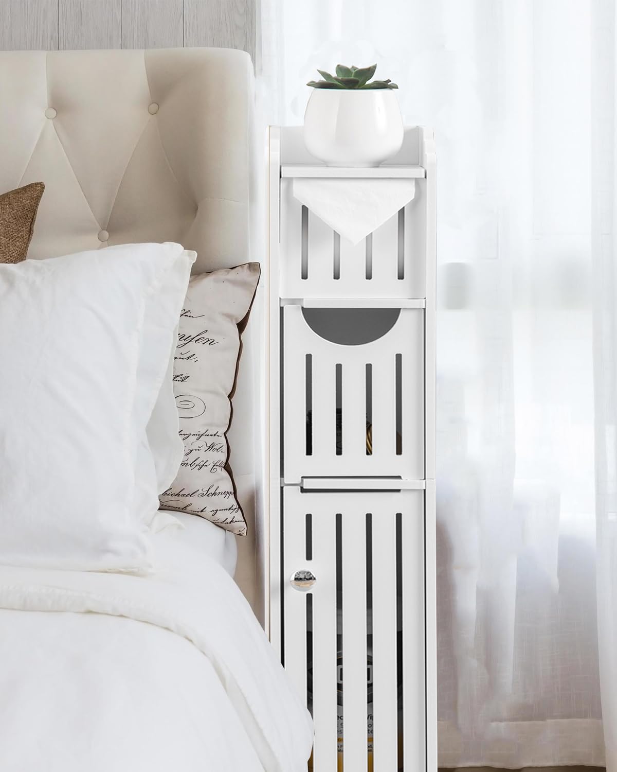 AOJEZOR Bathroom Storage Cabinet: Small Bathroom Storage Cabinet - Toilet Paper Cabinet Fit for Mega Roll,White AOJEZOR