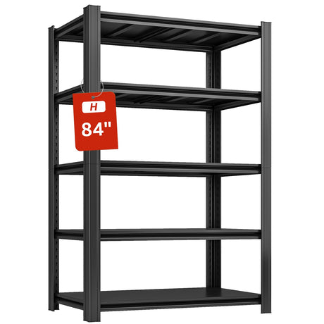 SYLOUGH 5 Tier Metal Shelving Unit, 84" H x 47.24" W x 23.62" D, 3000LBS Adjustable Storage Shelves, Heavy Duty Garage Shelves for Warehouse, Basement, Kitchen, Pantry, Living Room, Office SYLOUGH