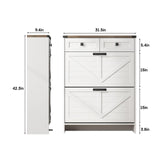 Halitaa Shoe Cabinet with 2 Flip Drawers & 2 Drawers,Farmhouse Shoe Storage Cabinet for Entryway,Slim Freestanding Narrow Organizer Rack for Front Door Entrance,White Halitaa