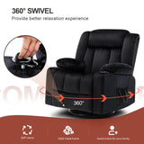 COMHOMA Recliner Chair,360° Swivel Rocker Glider Recliners with Cup Holders, Upholstered Fabric Rocking Chair for Adults,Manual Reclining Single Sofa for Living Room,Black COMHOMA