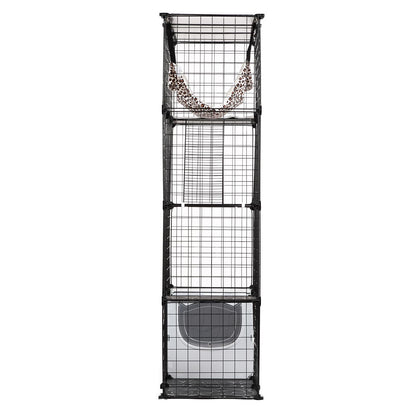 VEVOR Large 4-Tier Cat Cage, 41 x 14 x 55, Detachable Metal Wire Cat Enclosure, with Litter Box Hammock Ramp ladders, Indoor & Outdoor Crate Exercise Place Ideal for Kitty, Small Animals, Black