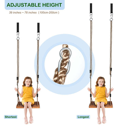 Wood Tree Swing Seat, Wooden Swing Set for Children Adult Kids, 16.5 * 7.5 * 1Inch, Adjustable Rope Swings for Yard Indoor Outdoor Backyard Garden Playground, Max 440lbs - WoodArtSupply