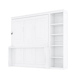 SOFTSEA Full Size Horizontal Murphy Bed with Desk & Shelves, Hideaway Wall Bed Cabinet with Gas Struts, Space-Saving Foldable Bed with Bookshelves for Guest Room Bedroom Office, White SOFTSEA