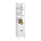 VASAGLE Bathroom Floor Cabinet, Bathroom Storage Organizer Rack Stand, Multifunctional Corner Unit, 2 Drawers, 55.7 Inches in Height, White UBBC66WT VASAGLE