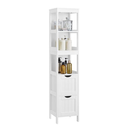 VASAGLE Bathroom Floor Cabinet, Bathroom Storage Organizer Rack Stand, Multifunctional Corner Unit, 2 Drawers, 55.7 Inches in Height, White UBBC66WT