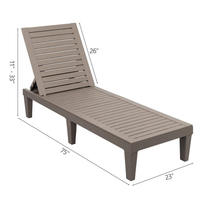 VINGLI Outdoor Chaise Lounge Chair with 5-Level Adjustable Backrest, Waterproof Outdoor Lounge Chairs 300lbs Weight Capacity, Patio Loungers Pool Lounger for Beach, Backyard, Pool (Light Taupe, 1 PCS)