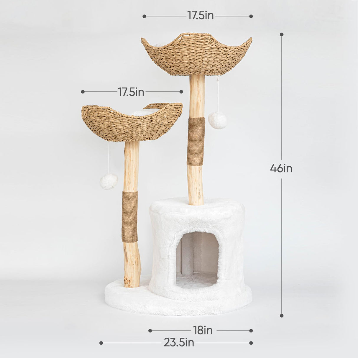 Modern Cat Tree for Indoor Cats Large Adult 46" Tall,Wooden Cat Tower for Large Cats with Scratching Post,Luxury Cat Condo, White. PISARRY