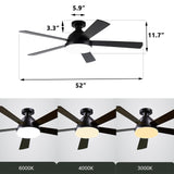 ELEVARAWOOD Black Ceiling Fan with Light, 52 Inch Outdoor Ceiling Fans with Lights and Remote, Modern Indoor Bedroom Ceiling Fan Noiseless, Reversible Blades, DC Motor ELEVARAWOOD