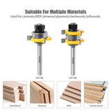 1/4 Inch Shank Tongue and Groove Set of 2 Pieces Router Bit 3 Teeth Adjustable T Shape Wood Milling Cutter，Tongue and Groove groove joints Router Bit (1/4inch Shank, 1-3/8" Diameter) JGZUI
