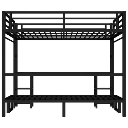 JIJIWANG Queen Over Twin XL Metal Bunk Bed/Loft Bed with Desk and Shelves, Multiple Uses Folds into Sofa with LED and USB, Safety Guard & Ladder, No Box Spring Needed, Black