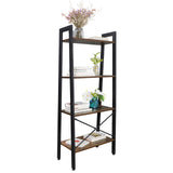 Saicool 4-Tier Ladder Bookcase Industrial Bookshelf Storage Organizer Rack Wood Metal Frame for Living Room Bedroom Bathroom Kitchen Saicool