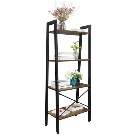 Saicool 4-Tier Ladder Bookcase Industrial Bookshelf Storage Organizer Rack Wood Metal Frame for Living Room Bedroom Bathroom Kitchen Saicool