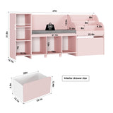 HOSTACK 67" Pink Kids Reading Nook with Bench, Bookshelf, Cushioned Seat & 6 Storage Cubbies HOSTACK