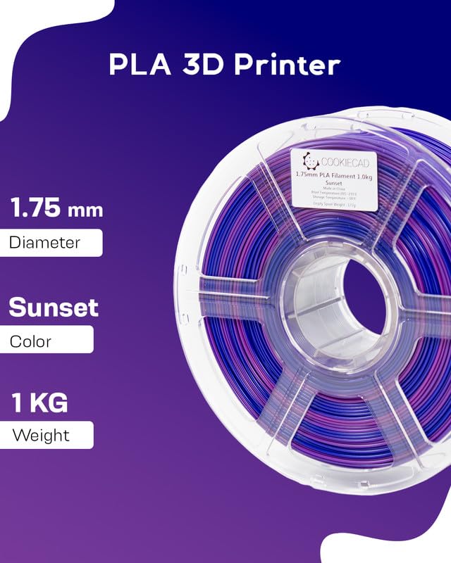 Cookiecad PLA Filament 1.75mm 1kg Rainbow Multicolor 3D Printer Filament - Sunset PLA Cookiecad