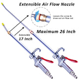 High Volume Powerful Industrial Air Blow Gun, 17-26 Inch Extensible Stainless Steel Air Flow Nozzle, Pneumatic Air Compressor Accessories Tool, Extended Dust Air Blower Gun with 360 Degree Swivel Hook JASTIND