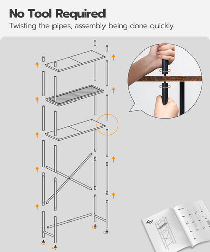 HOOBRO Over The Toilet Storage, 3-Tier Over Toilet Bathroom Organizer, Freestanding Above Toilet Shelf with Adjustable Feet, Space Saving, Easy to Assembly, Rustic Brown and Black BF63TS01