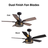 46 Inch Ceiling Fans with Lights and Remote Control, Farmhouse Ceiling Fan for Bedroom Living Room and Patio, Black Caged Ceiling Fan for Indoor and Outdoor LuminFan