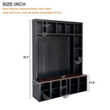 LUMISOL Wide Farmhouse Hall Tree with 6 Hooks and 13 Cubbies, 59'' Hallway Coat Rack with Storage Bench, 4-in-1 Entryway Shoe Cabinet with Adjustable Shelves, for Living Room Mudroom, Black LUMISOL
