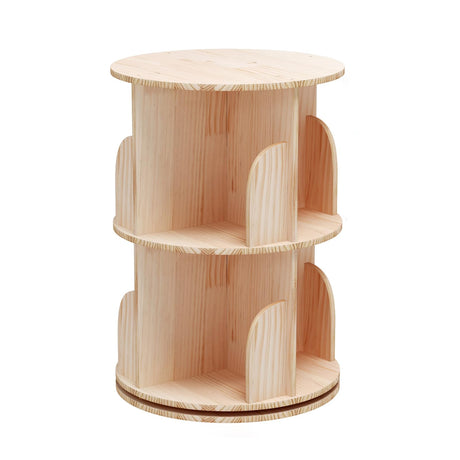 Rotating Bookshelf, 360 Display 2 Tier Floor Standing Bookcase Storage Rack for Kids&Adult, Wood Narrow Book Shelf Organizer for Bedroom, Living Room, Study Room Bear Qiaqia