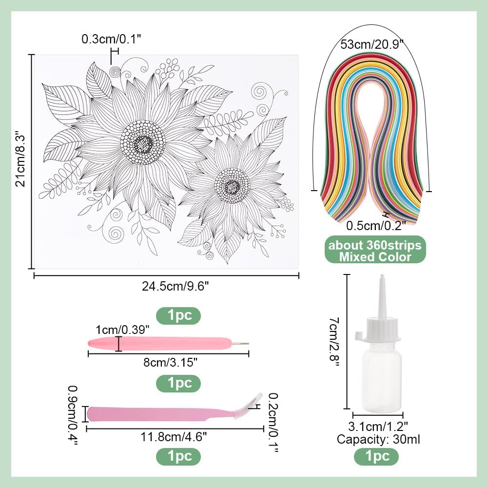PH PandaHall Paper Quilling Kit 360pcs Paper Quilling Strips Sunflower Quilling Pattern Template Board Quilling Patterns DIY Crafts Set for Beginner Adults 9.6x8.2in PH PandaHall