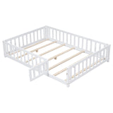 Bellemave Floor Bed Full Size Montessori Bed Frame with Fence and Door, Wooden Full Platform Bed for Kids, Boys Girls, Solid Wood Full Bed, No Box Spring Needed (White) Bellemave