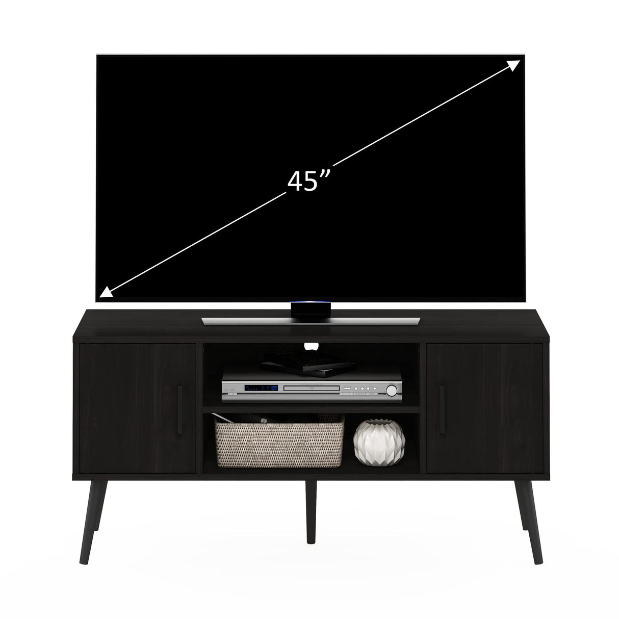 Furinno for 55 Inch TV, Entertainment Center with 2 Storage and Open Shelves, Mid Century TV Stand, Espresso Furinno