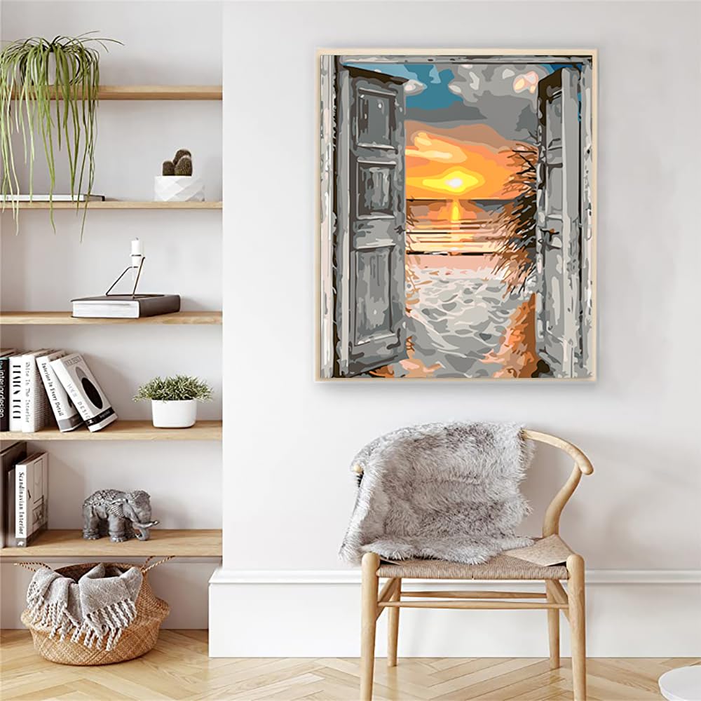 Artunion Sunset Beach Paint by Numbers for Adults Beginner,Easy Door to Beach Paint by Number Kits, DIY Oil Painting Paint by Number Kits on Canvas Arts Craft for Home Wall Decor 16x20 Inch Artunion