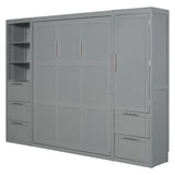 Harper & Bright Designs Queen Size Murphy Bed with Closet, Wall Bed with Drawers and Shelves, Gray Harper & Bright Designs