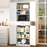 GTFURNI 71" Farmhouse Storage Cabinet with 4 Doors & Drawer, Adjustable Shelves Kitchen Pantry Cupboard, Freestanding Cabinet for Dining Room/Living Space, White GTFURNI