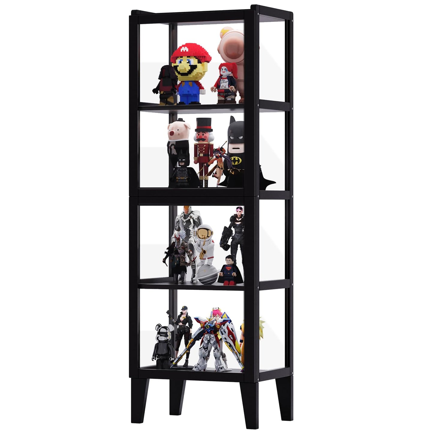 4-Tier Display Cabinet with Acrylic Doors, Bamboo Display Case Storage Cabinet for Figures and Curio Collection, Black