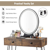 CHARMAID Makeup Vanity Table with Lighted Mirror, 3 Lighting Sets, Adjustable Brightness, 2 Large Drawers, Acrylic Storage Boxes, Girls Bedroom Dressing Table Vanity Set with Stool (Rustic Brown) CHARMAID