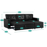 Naomi Home Jenny Sectional Sofa Sleeper with Storage Chaise, Tufted Pull Out Couch with Storage, Sectional Sofa Bed, L-Shaped Reversible Sleeper Sofa with Storage, Black,Air Leather Naomi Home