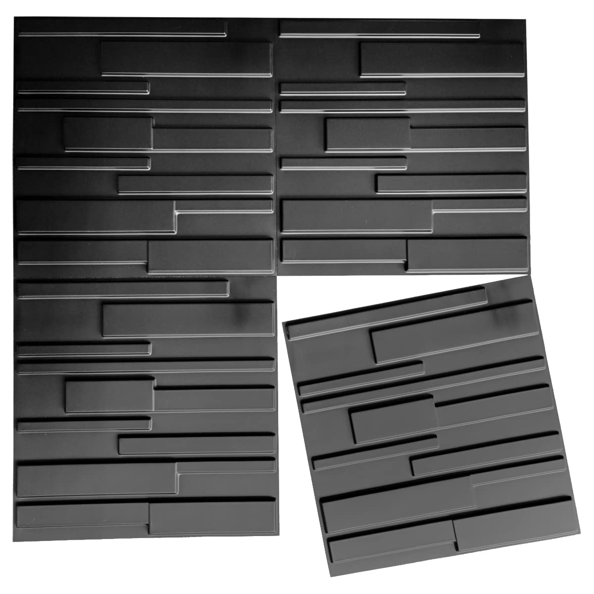 Art3d A10032BK Wall Panels, 32 Square Feet, 3D Rectangle 3-Black, Sq Ft Art3d