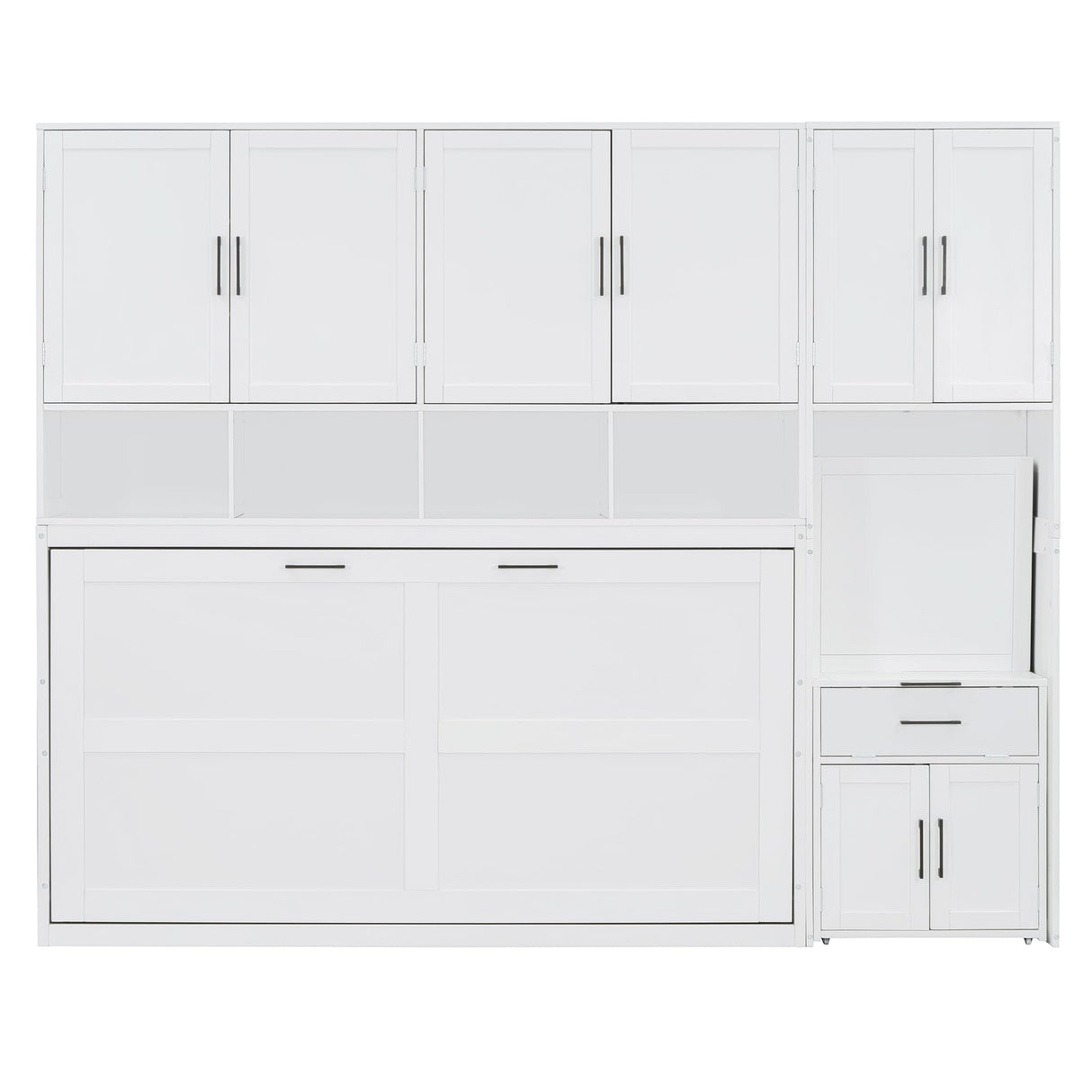 Harper & Bright Designs Twin Size Murphy Bed, Wooden Twin Wall Bed Frame with Closet, Drawers & Desk, White Harper & Bright Designs